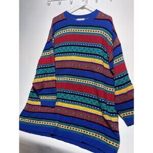 Vtg Picone Sport Bright Stripes Tunic Sweater Sz 3X Plus Blue Beach Grandma